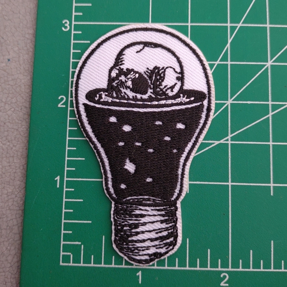 Grunge Skull Black and White Light Bulb Patch